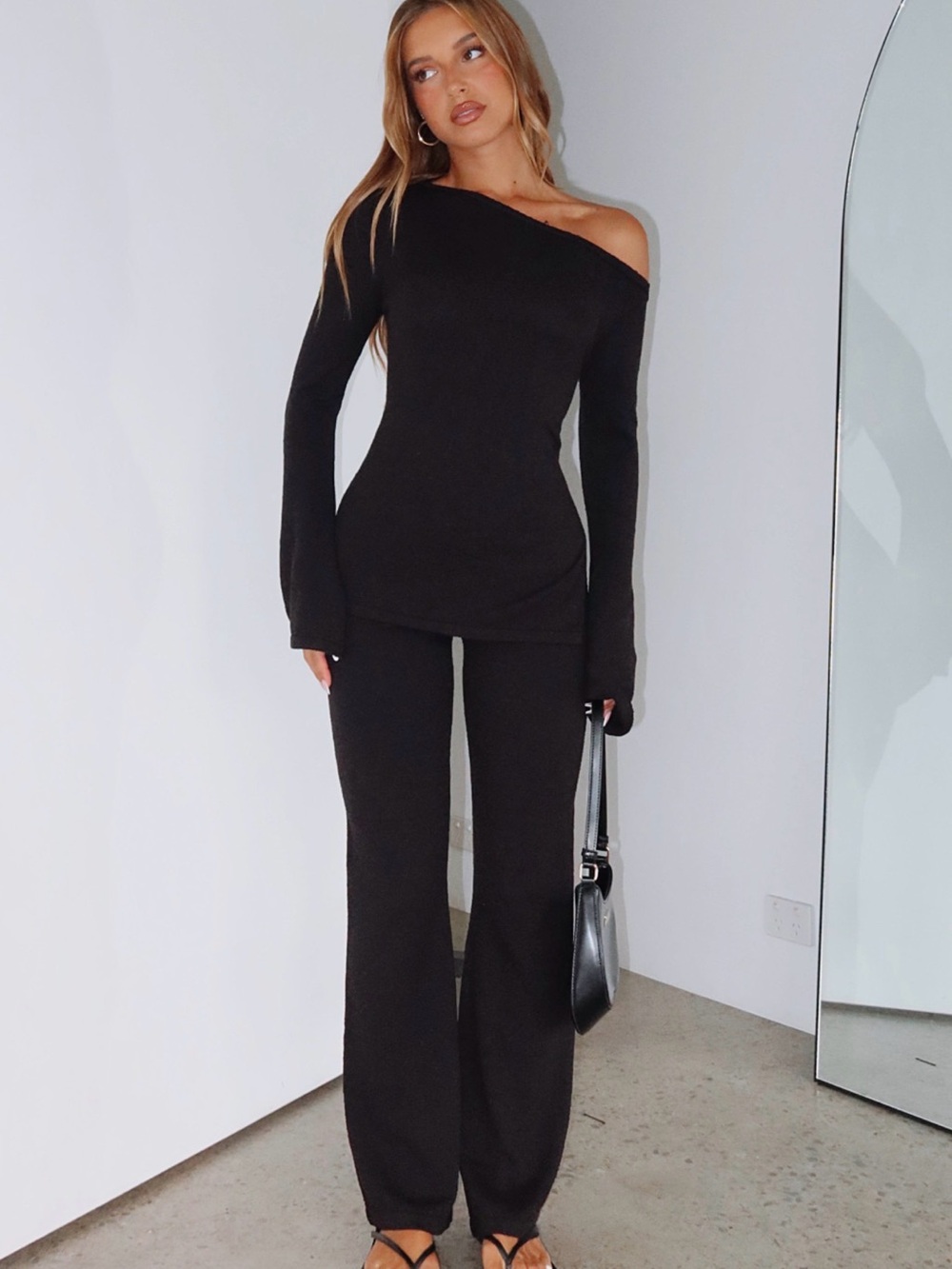 White Fox Boutique Black Knit Wide-Leg Pants